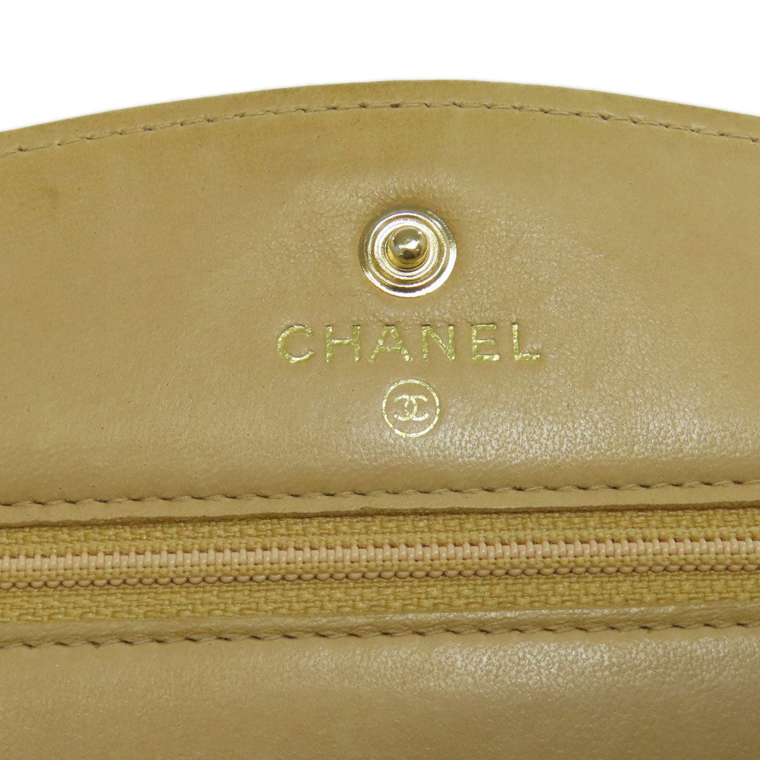 CHANEL Long Wallet Purse Grained Calfskin Skin yellow Chain Wallet COCO Mark Gold Metal