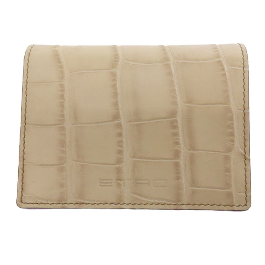 ETRO Bifold Wallet leather beige Croco embossed Women Used Authentic
