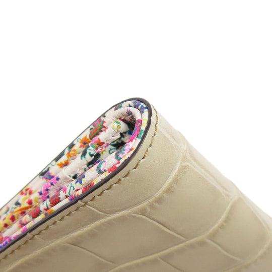 ETRO Bifold Wallet leather beige Croco embossed Women Used Authentic