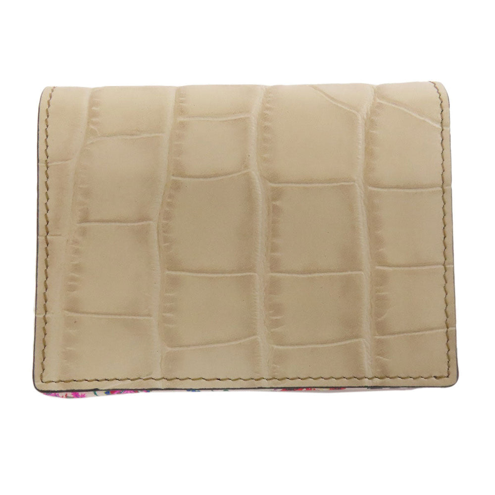 ETRO Bifold Wallet leather beige Croco embossed Women Used Authentic