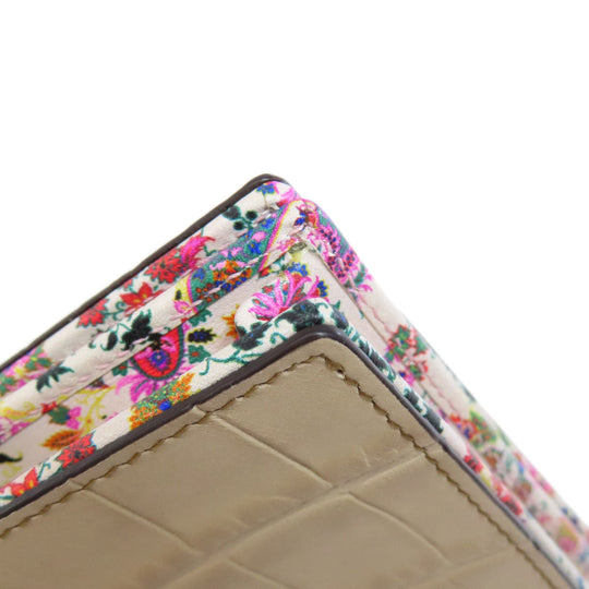ETRO Bifold Wallet leather beige Croco embossed Women Used Authentic