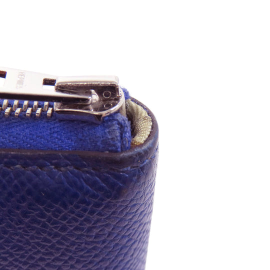 HERMES Long Wallet Purse Epsom blue Azap Silk in Long Women Used Authentic