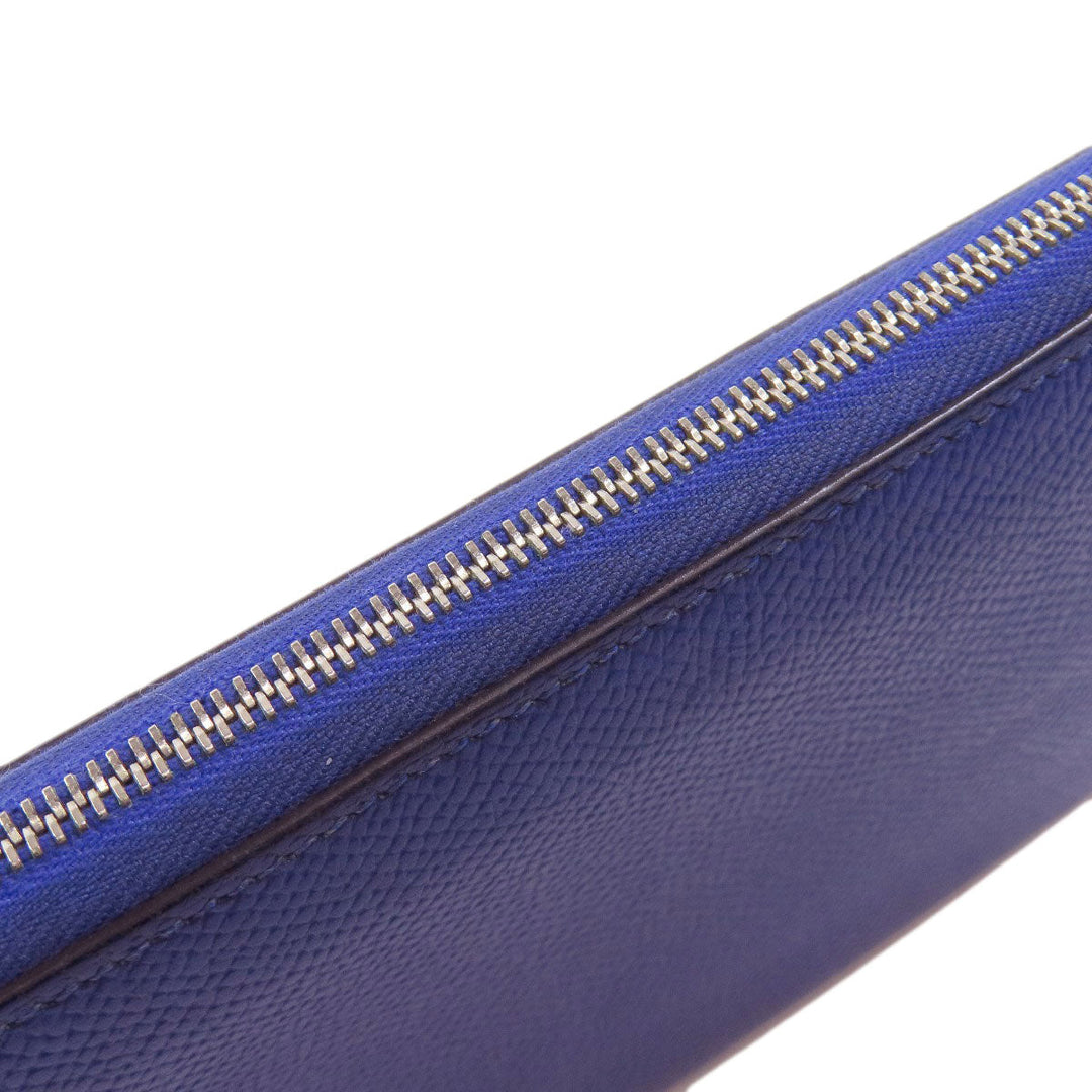 HERMES Long Wallet Purse Epsom blue Azap Silk in Long Women Used Authentic