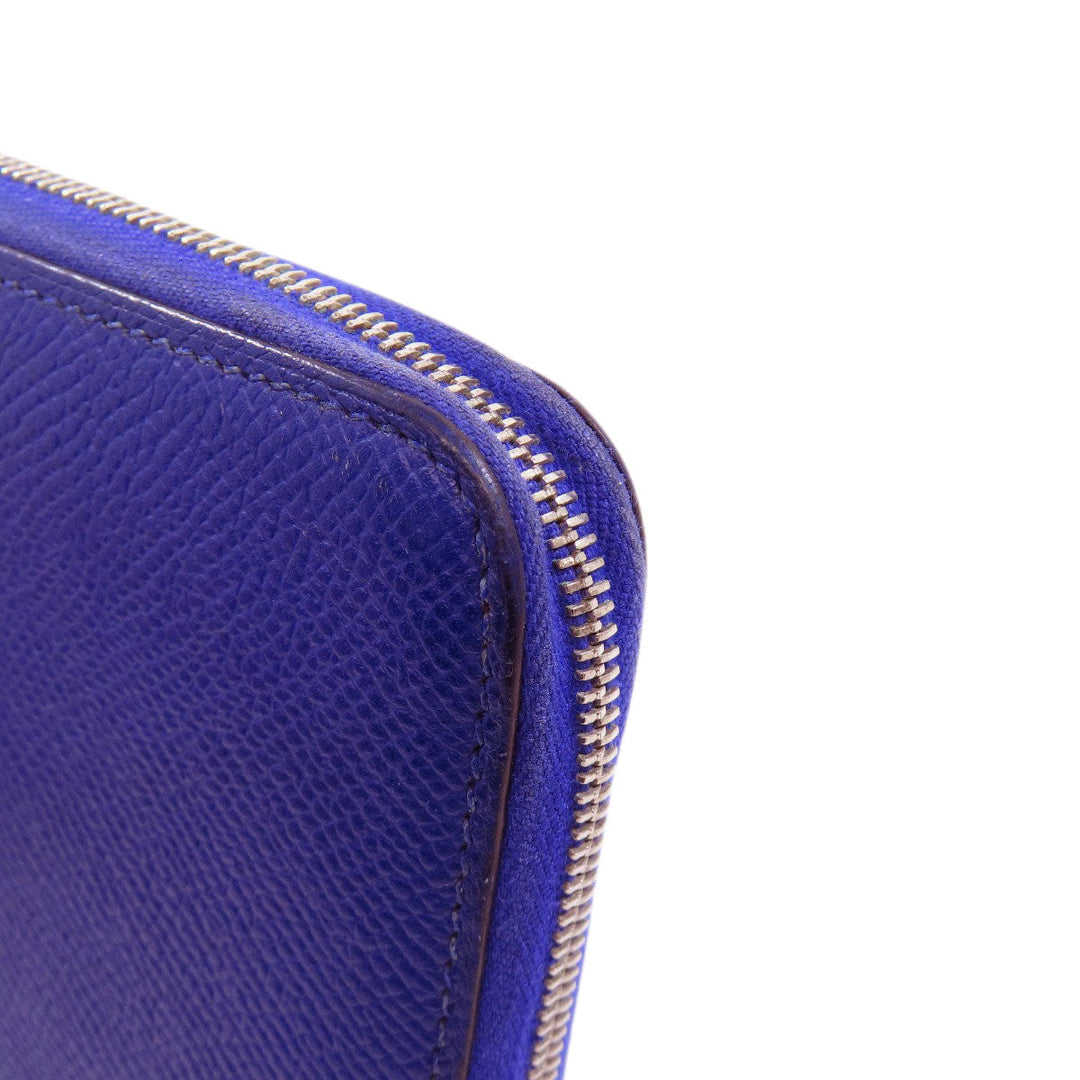 HERMES Long Wallet Purse Epsom blue Azap Silk in Long Women Used Authentic