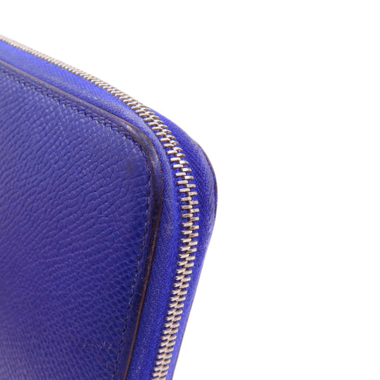 HERMES Long Wallet Purse Epsom blue Azap Silk in Long Women Used Authentic