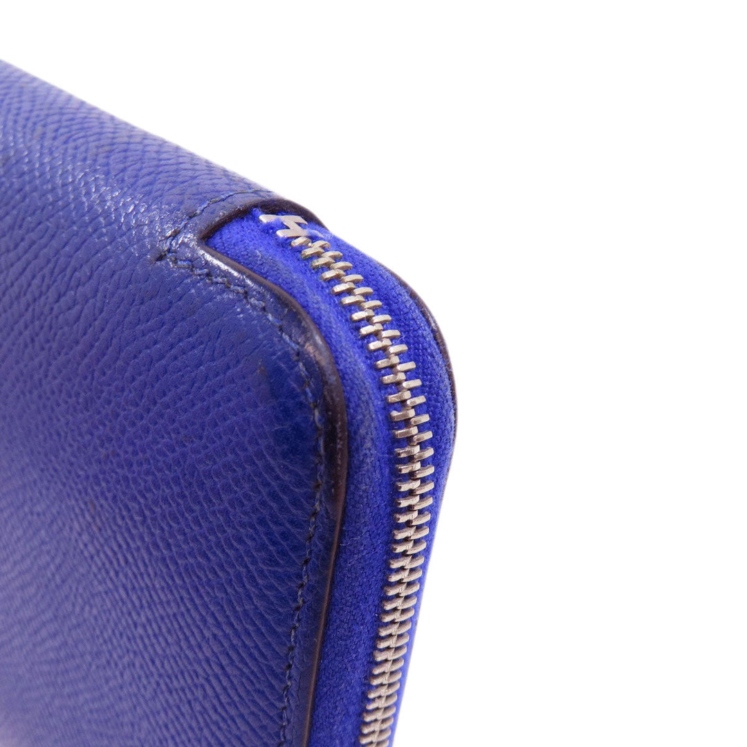 HERMES Long Wallet Purse Epsom blue Azap Silk in Long Women Used Authentic