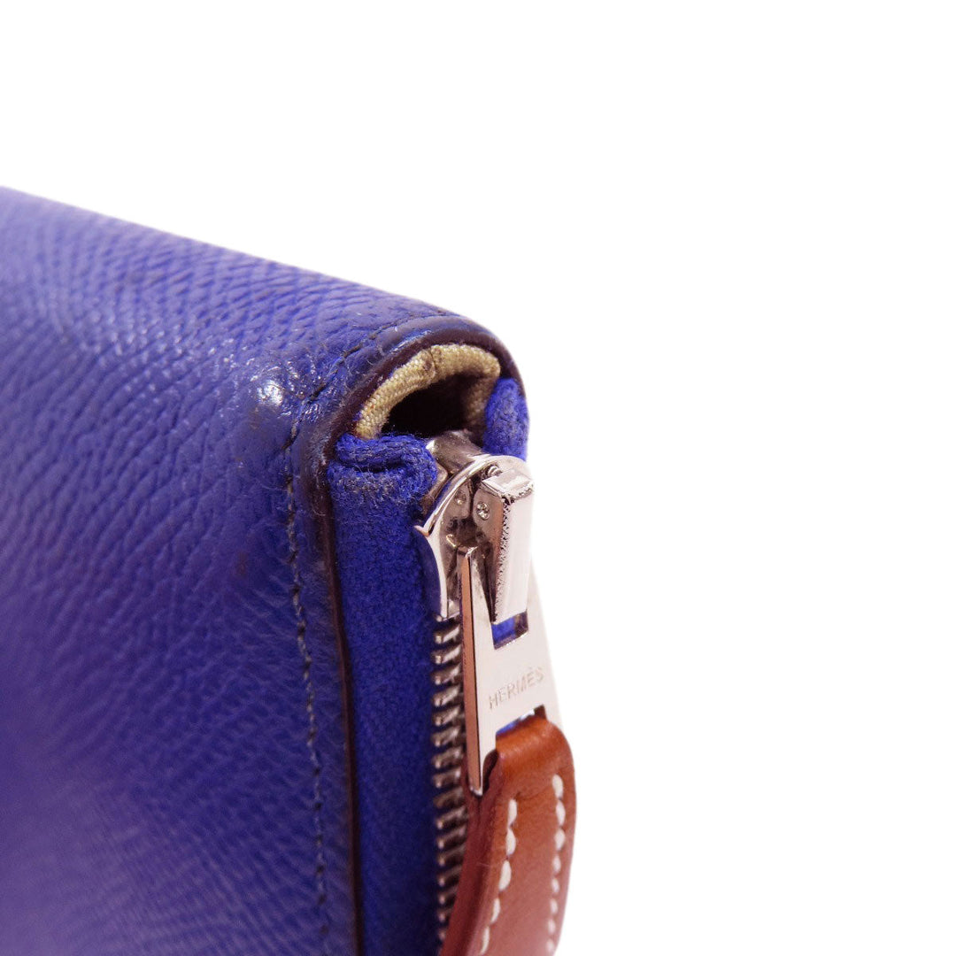 HERMES Long Wallet Purse Epsom blue Azap Silk in Long Women Used Authentic