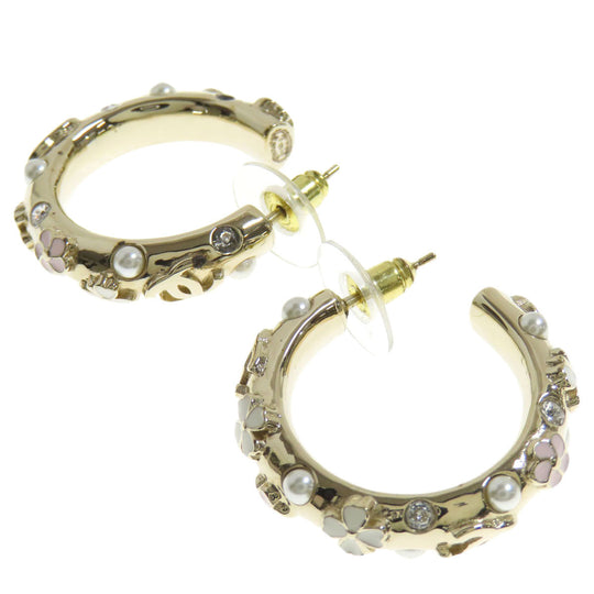 CHANEL Pierce metallic gold Hoop earrings with flower motif Women Used Authentic