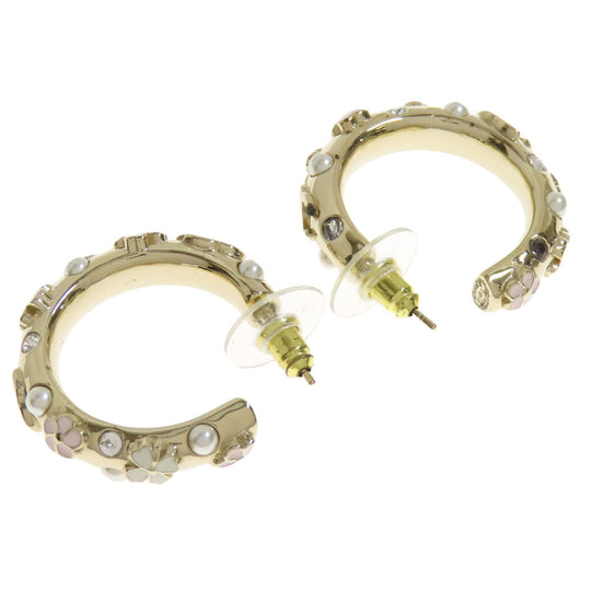 CHANEL Pierce metallic gold Hoop earrings with flower motif Women Used Authentic