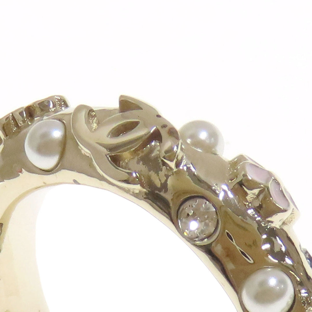 CHANEL Pierce metallic gold Hoop earrings with flower motif Women Used Authentic