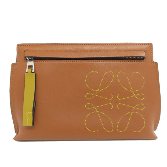 LOEWE Accessory pouch Calfskin Brown T pouch anagram Women Used Authentic