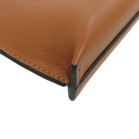 LOEWE Accessory pouch Calfskin Brown T pouch anagram Women Used Authentic