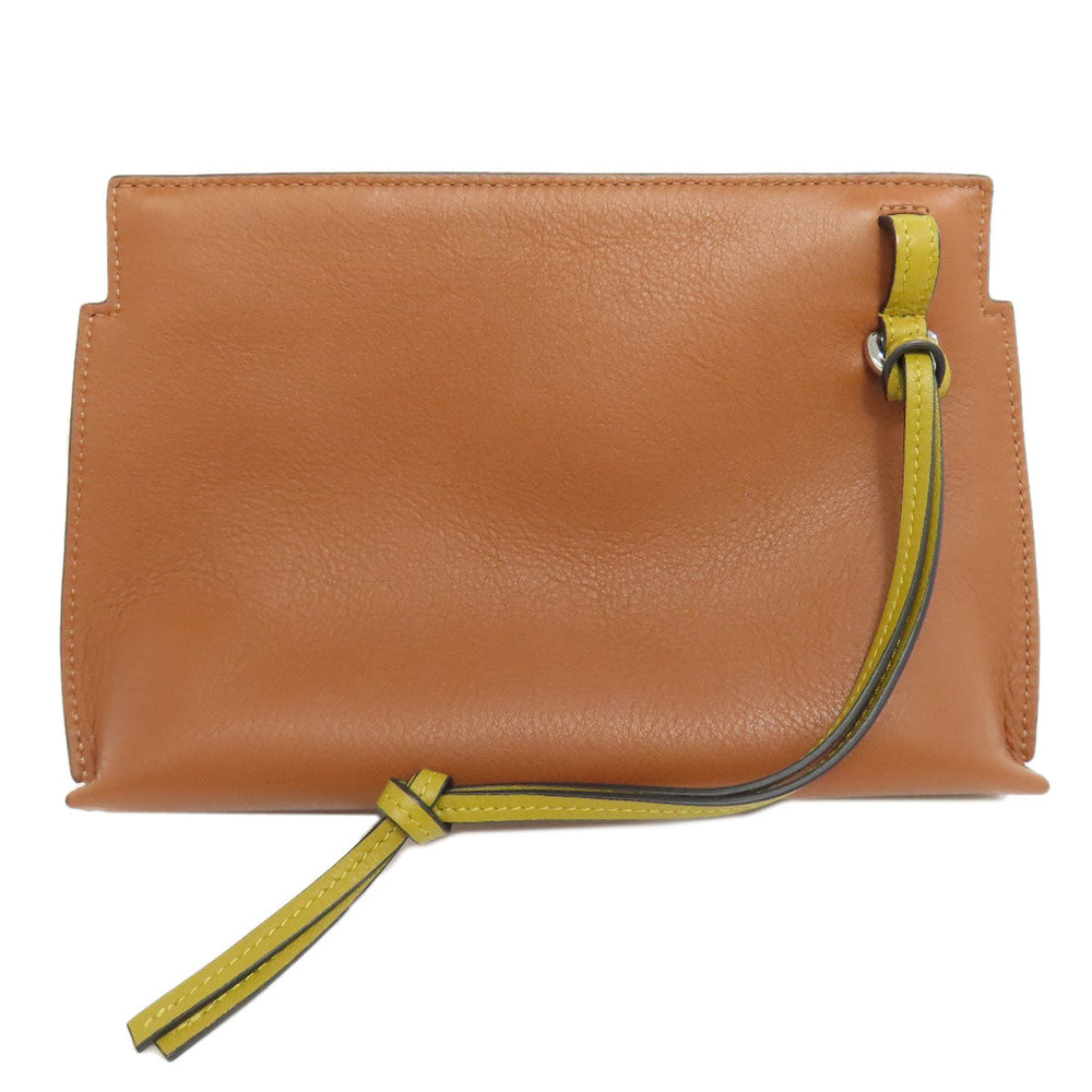 LOEWE Accessory pouch Calfskin Brown T pouch anagram Women Used Authentic