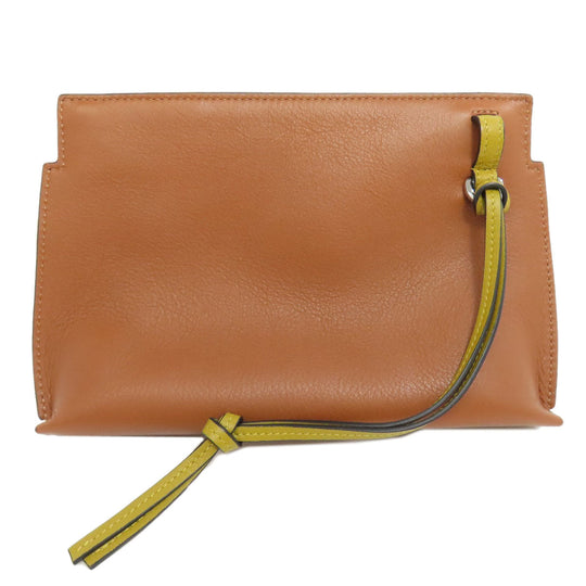 LOEWE Accessory pouch Calfskin Brown T pouch anagram Women Used Authentic