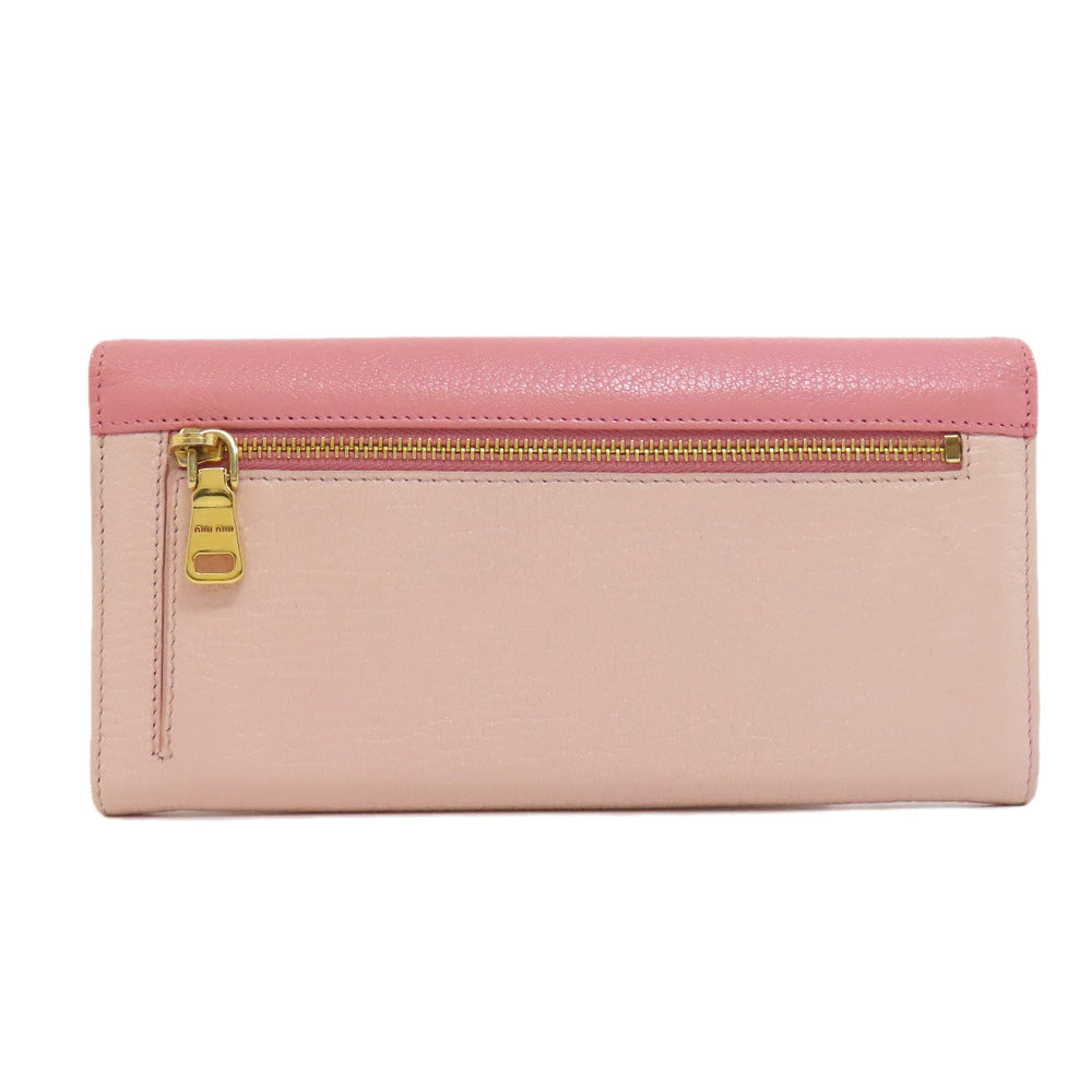 MIUMIU Long Wallet Purse leather pink logo ribbon Women Used Authentic