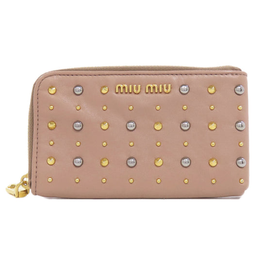 MIUMIU Accessory pouch leather pink Studs Women Used Authentic