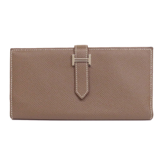 HERMES Long Wallet Purse Taurillon Clemence beige Bearn soufflet etope SilverMetal Women Used Authentic