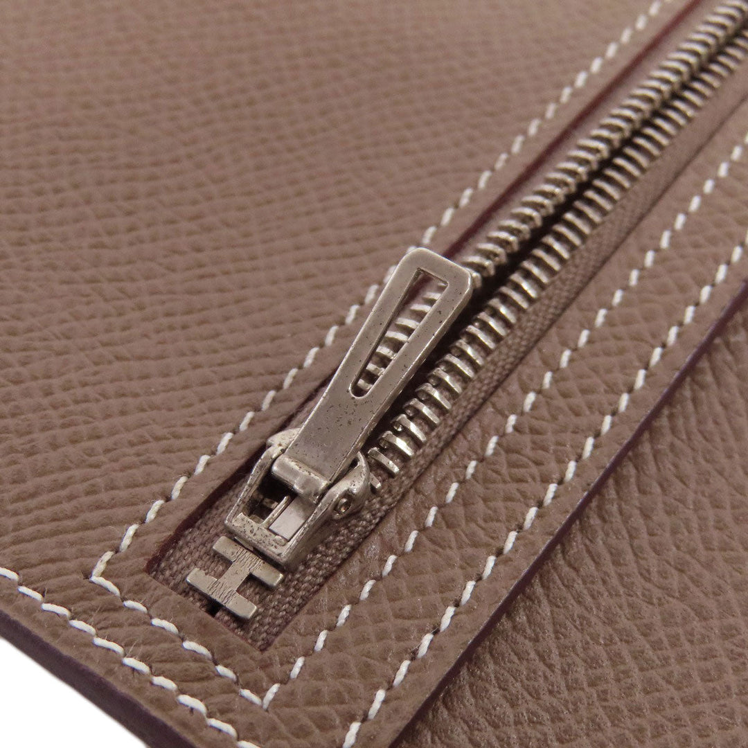 HERMES Long Wallet Purse Taurillon Clemence beige Bearn soufflet etope SilverMetal Women Used Authentic