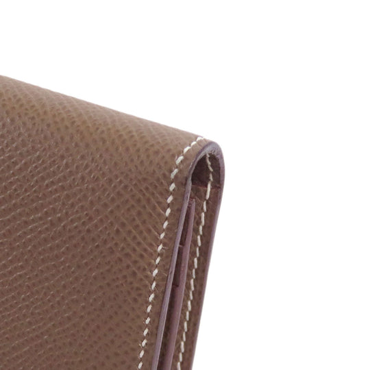 HERMES Long Wallet Purse Taurillon Clemence beige Bearn soufflet etope SilverMetal Women Used Authentic