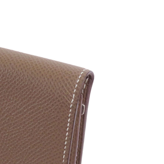 HERMES Long Wallet Purse Taurillon Clemence beige Bearn soufflet etope SilverMetal Women Used Authentic