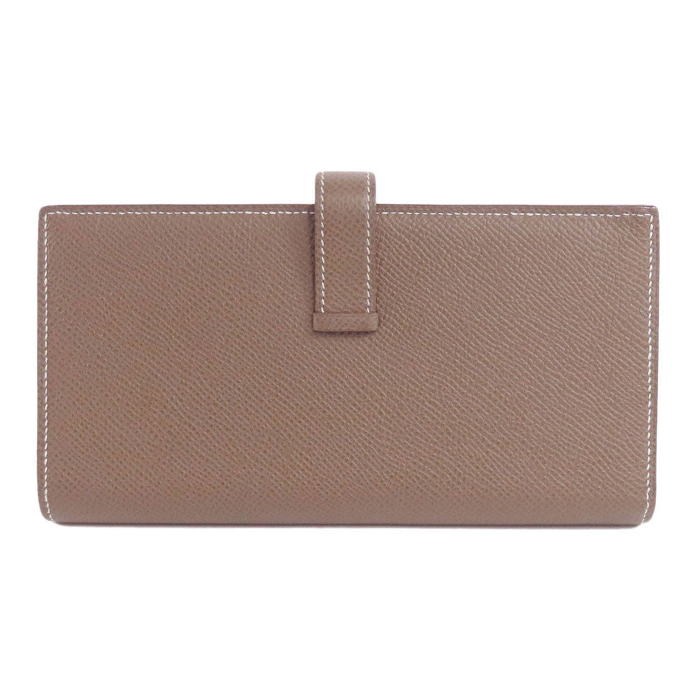 HERMES Long Wallet Purse Taurillon Clemence beige Bearn soufflet etope SilverMetal Women Used Authentic