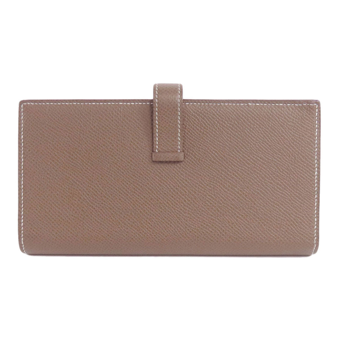 HERMES Long Wallet Purse Taurillon Clemence beige Bearn soufflet etope SilverMetal Women Used Authentic
