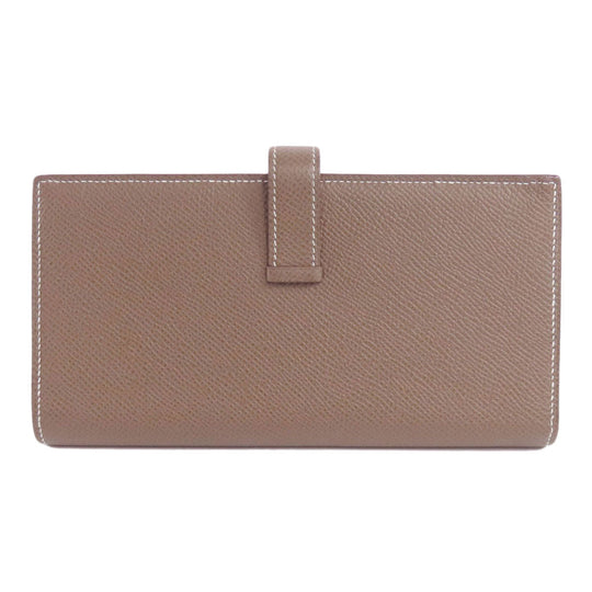 HERMES Long Wallet Purse Taurillon Clemence beige Bearn soufflet etope SilverMetal Women Used Authentic