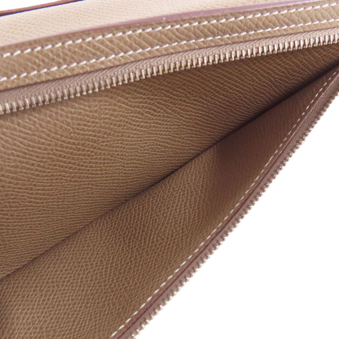 HERMES Long Wallet Purse Taurillon Clemence beige Bearn soufflet etope SilverMetal Women Used Authentic