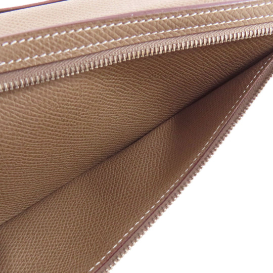 HERMES Long Wallet Purse Taurillon Clemence beige Bearn soufflet etope SilverMetal Women Used Authentic