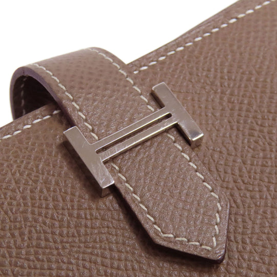 HERMES Long Wallet Purse Taurillon Clemence beige Bearn soufflet etope SilverMetal Women Used Authentic