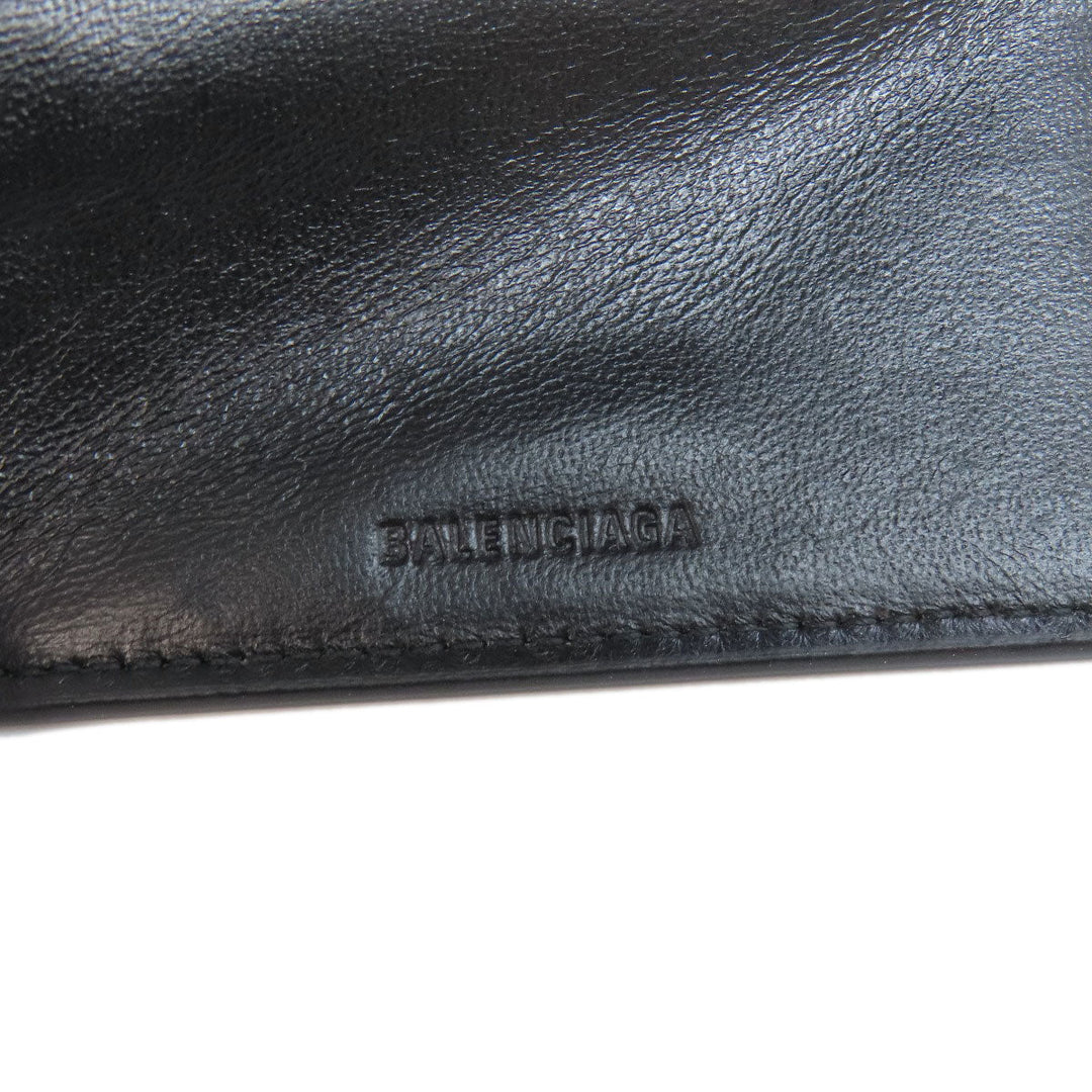 BALENCIAGA Bifold Wallet 664037 leather black Tri-fold Wallet Mini Wallet mens Used Authentic