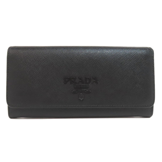 PRADA Long Wallet Purse leather black Safiano mens(Unisex) Used Authentic