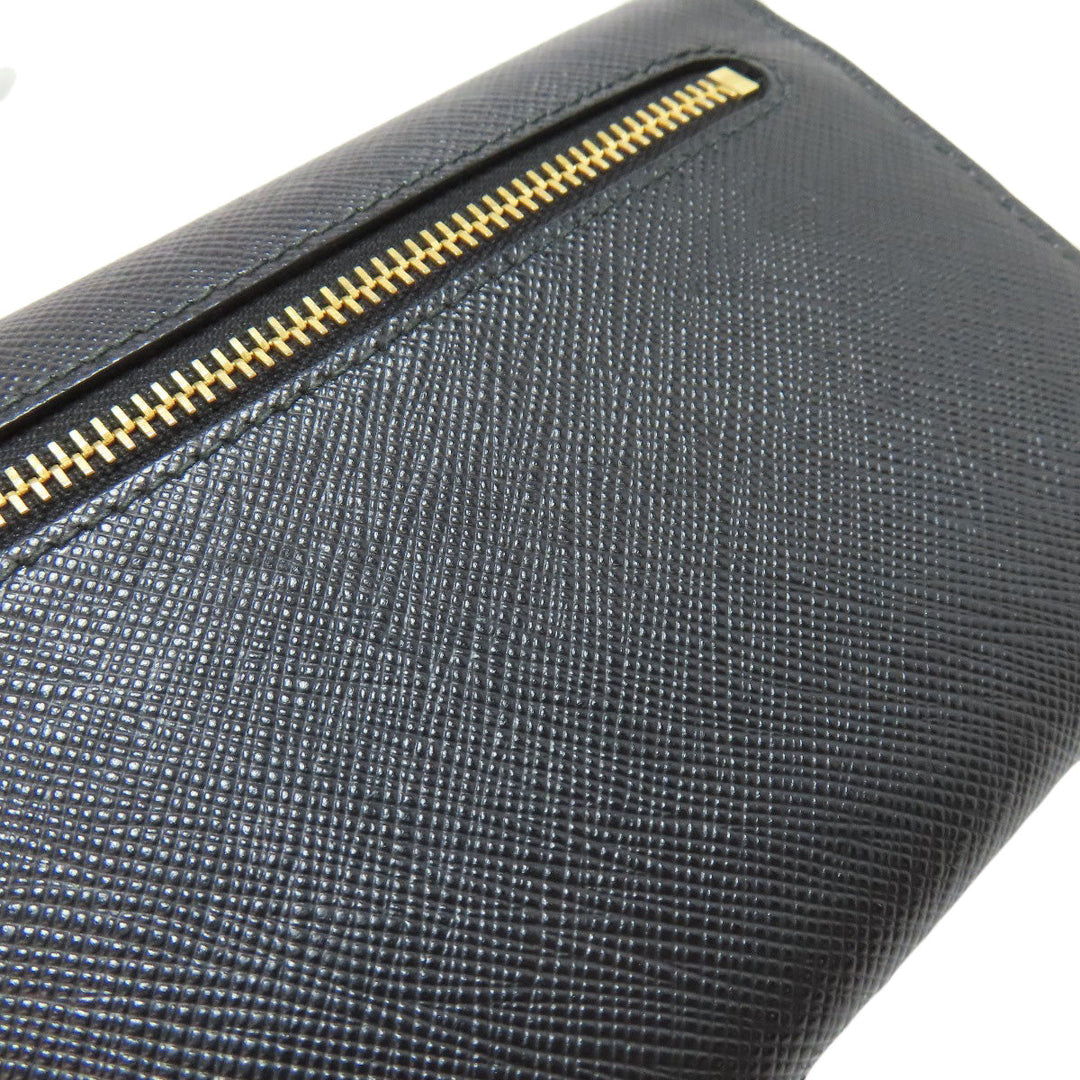 PRADA Long Wallet Purse leather black Safiano mens(Unisex) Used Authentic