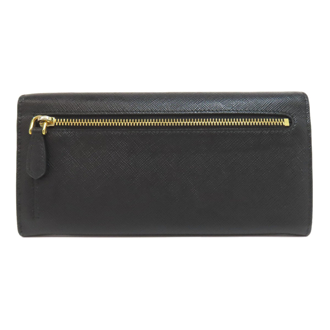 PRADA Long Wallet Purse leather black Safiano mens(Unisex) Used Authentic