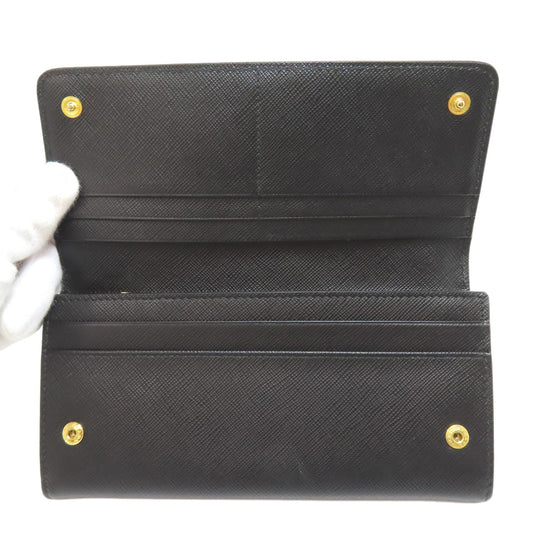 PRADA Long Wallet Purse leather black Safiano mens(Unisex) Used Authentic