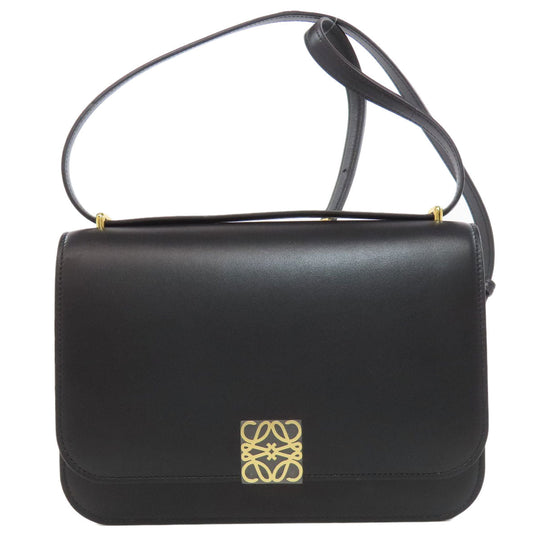 LOEWE Shoulder Bag leather black anagram Women Used Authentic