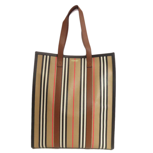 BURBERRY Tote Bag PVC beige stripe Women Used Authentic