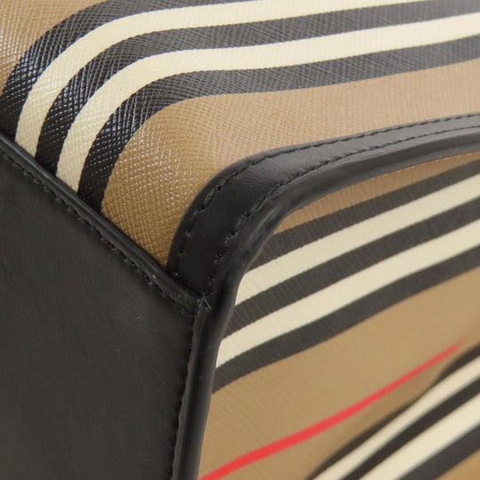 BURBERRY Tote Bag PVC beige stripe Women Used Authentic