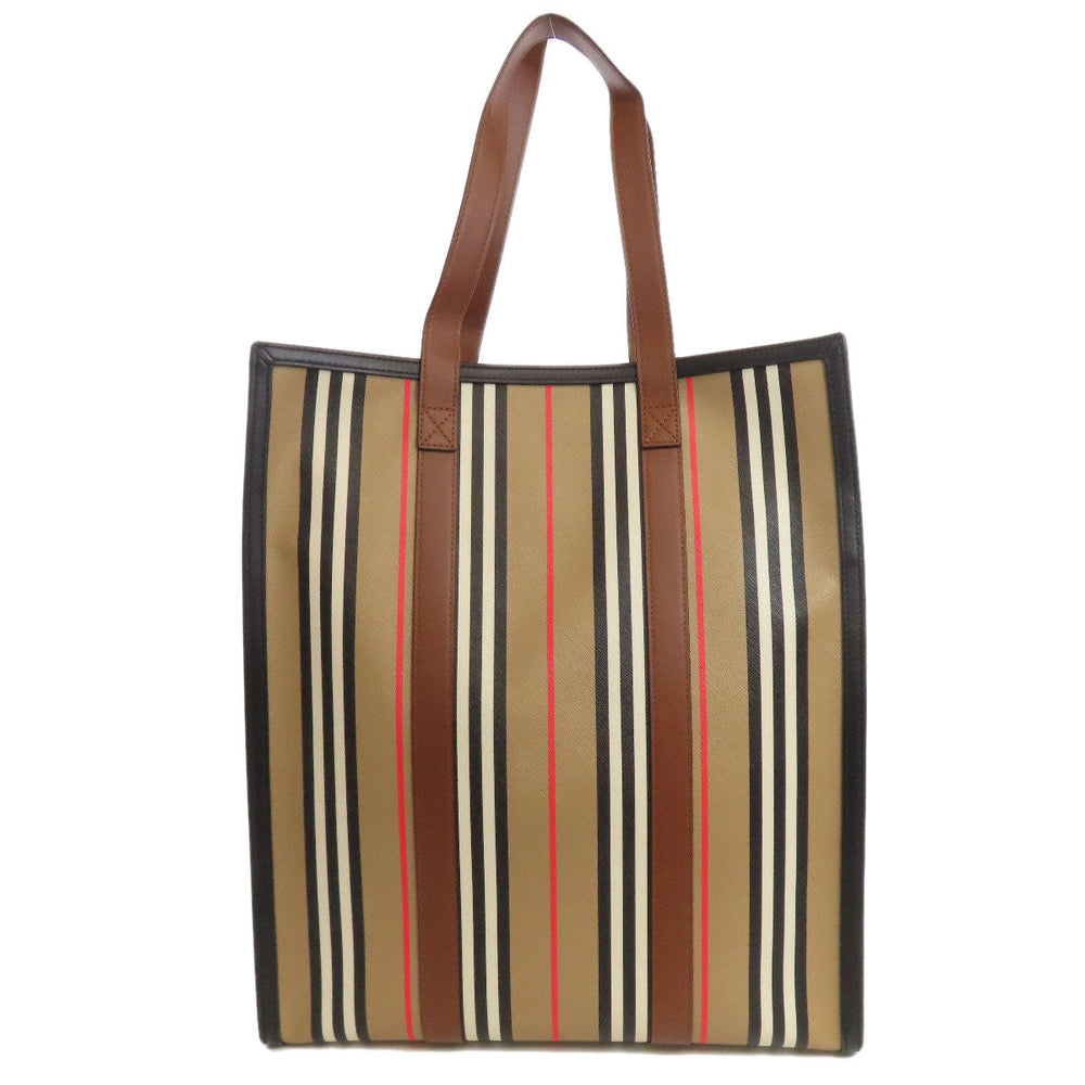BURBERRY Tote Bag PVC beige stripe Women Used Authentic