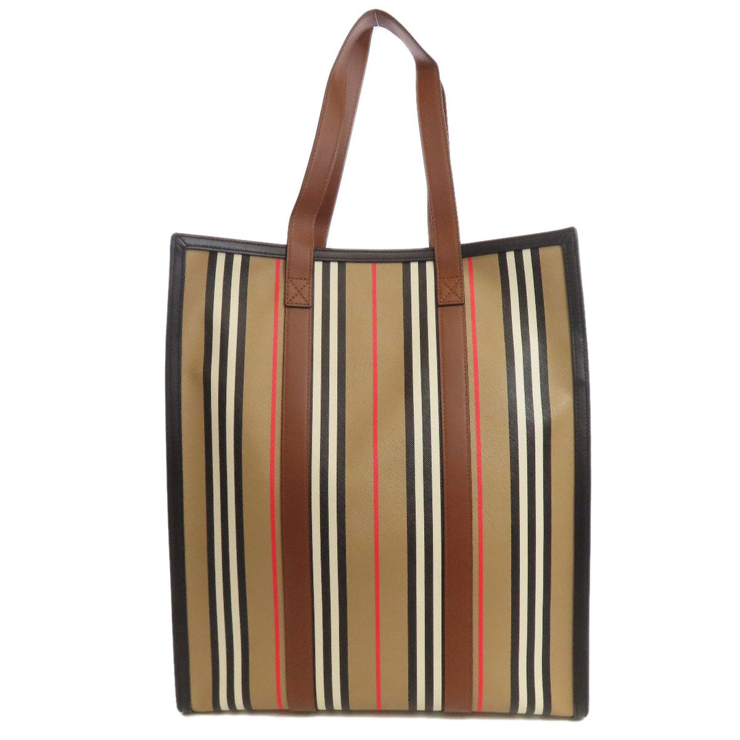 BURBERRY Tote Bag PVC beige stripe Women Used Authentic