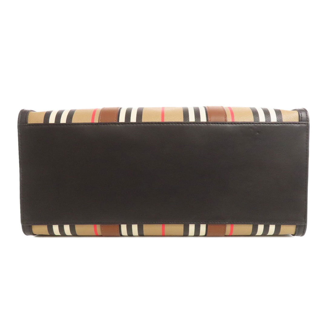 BURBERRY Tote Bag PVC beige stripe Women Used Authentic