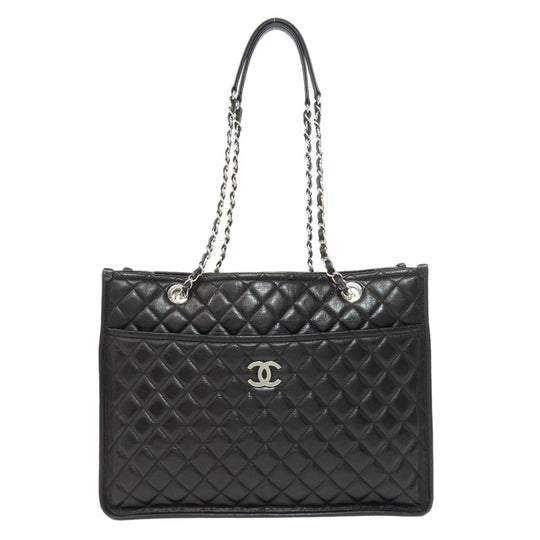 CHANEL Tote Bag lambskin black Matelasse Chain Bag SilverMetal