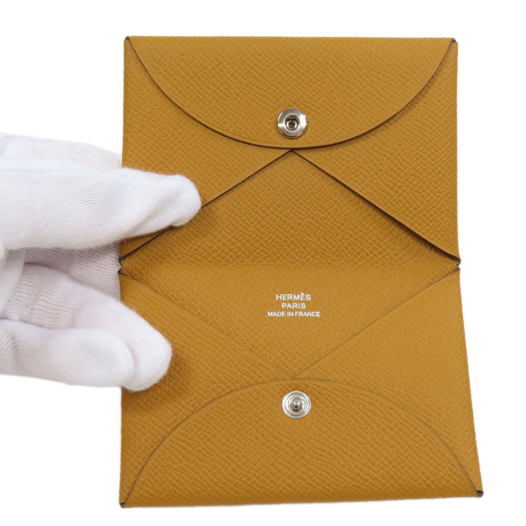 HERMES Card Case Epsom Brown Calvi SilverMetal Women(Unisex) Used Authentic