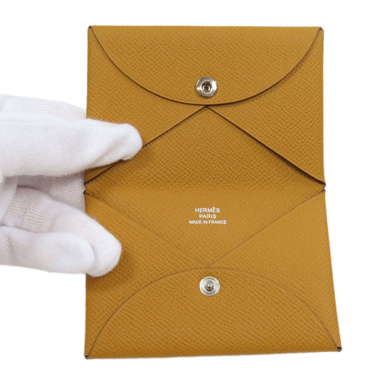 HERMES Card Case Epsom Brown Calvi SilverMetal Women(Unisex) Used Authentic