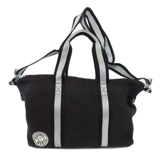 HUNTING WORLD Shoulder Bag canvas black logo 2WAY Women Used Authentic