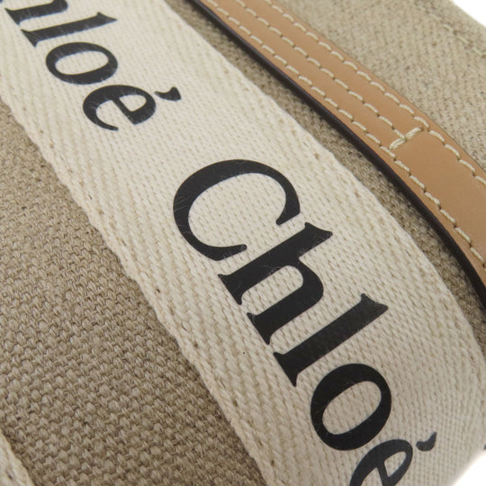 Chloe Handbag canvas Brown Woody Mini 2WAY Women Used Authentic