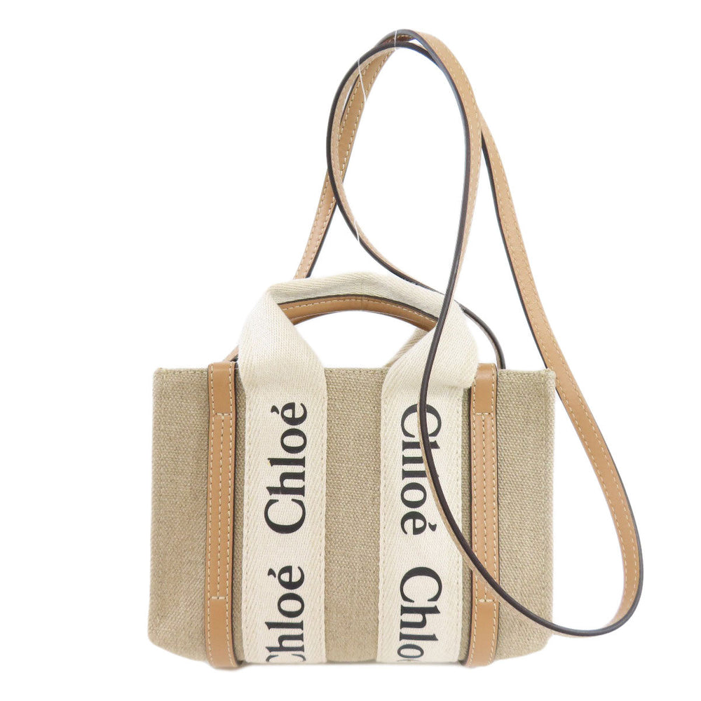 Chloe Handbag canvas Brown Woody Mini 2WAY Women Used Authentic
