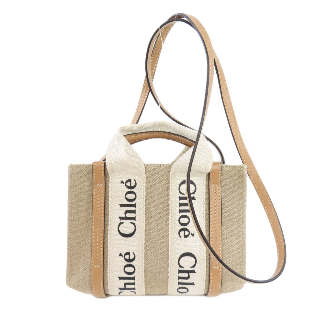Chloe Handbag canvas Brown Woody Mini 2WAY Women Used Authentic