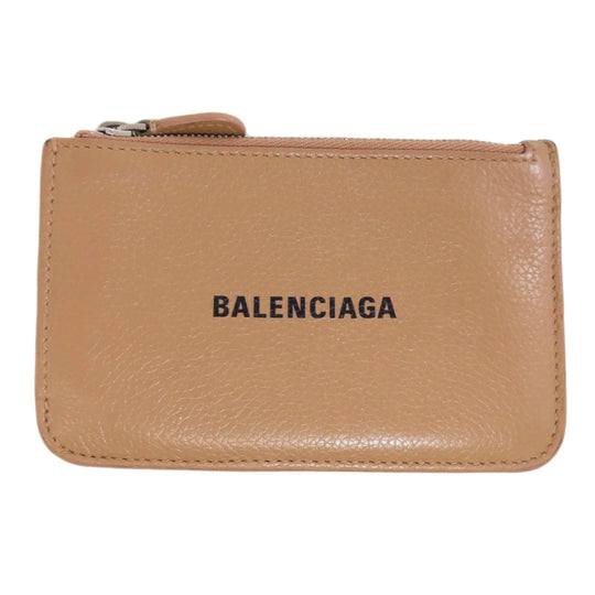 BALENCIAGA Coin case 637130 leather beige logo Women Used Authentic