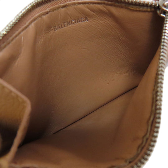 BALENCIAGA Coin case 637130 leather beige logo Women Used Authentic